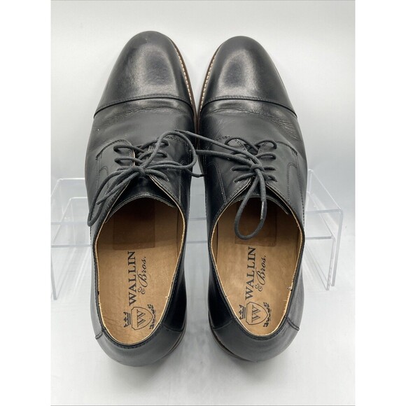 Wallin & Bros Cap Toe Black Leather Lace Up Dress Shoes Size 12M Made in Brazil - Picture 5 of 12